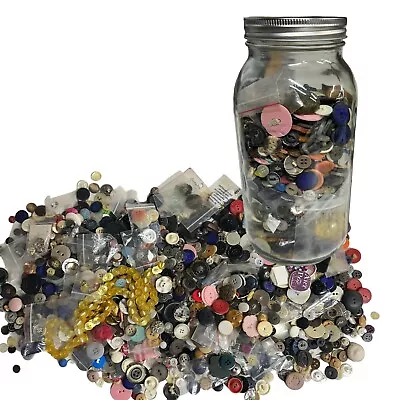 2 Quart Ball Jar Filled With ~ 3 Lbs Of Unsearched Vintage Antique Buttons B • $24