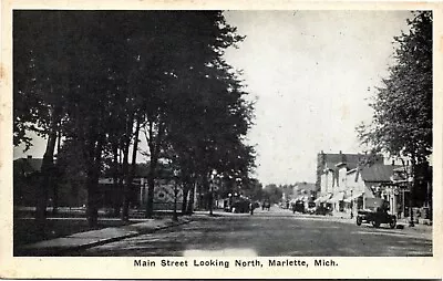 Postcard MI Marlette Main Street Looking North Old Cars Street View 1920s M41 • $23.91