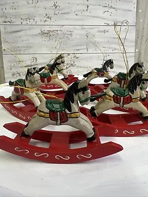 Vintage Red And Green Rocking Horse Ornaments Lot Of 8 • $15
