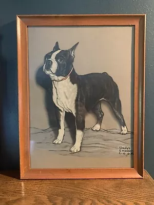 VINTAGE GLADYS EMERSON COOK BOXER BOSTON TERRIER DOG FRAMED PRINT VINTAGE 13x17  • $32.95