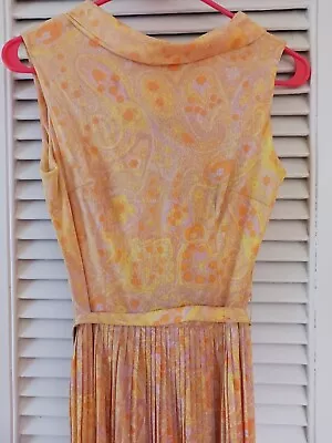 Vintage 1960s Sue Brett Junior Dress Yellow Pink Paisley Small • $15