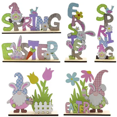 Easter Wooden Table Sign Easter Bunny Gnome Stand Tabletop Ornaments Table Decor • £4.99