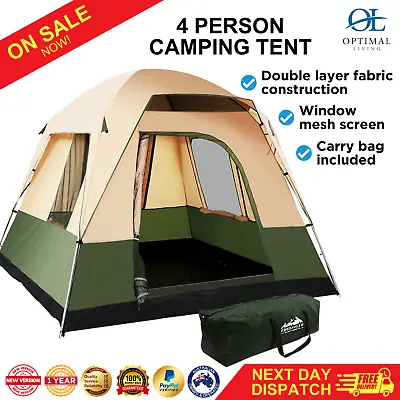 $109.13 • Buy Camping Tent 4 Person Family Hiking Beach Tent Canvas Ripstop UV Water Resistant