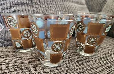 Mid-Century Culver Fluted Starburst  Glasses - 6 Piece - 22KGold Blue • $45