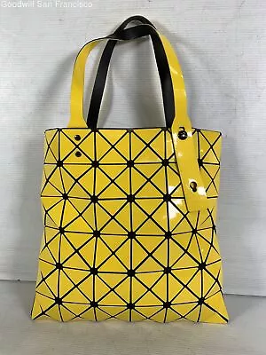 Bao Bao Issey Miyake Womens Yellow Patent Leather Pocket Medium Tote Bag COA • $64.99