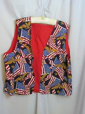 Handmade All American Eagle Flag Reversible Red Men's July 4th Rally Vest XXL  • £23.74