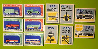 Vintage Czechoslovakia Lot 12 Matchbox Matches Labels Railroad Trucks Set Unused • $10