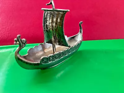 Handstop TPB Tinn Pewter Viking Ship Norge Norway Sail Salt Cellar Decor Vintage • $15