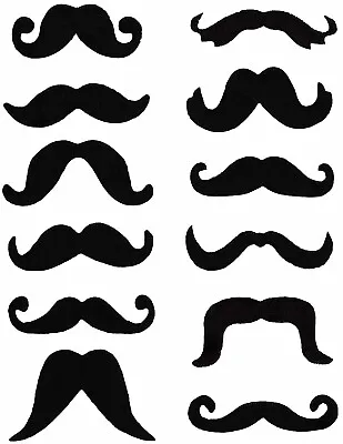 12 X ASSORTED BLACK MOUSTACHES SELF ADHESIVE STICK ON FACIAL HAIR FANCY DRESS • £3.79