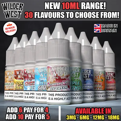 10ml E Liquid 50/50 Vape Juice Wilder West All Flavours - 3mg 6mg 12mg 18mg • £1.99