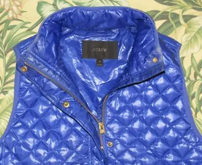 J CREW Blue Down Fill Shiny Quilted Field Puffer Vest Medium M • $22.49