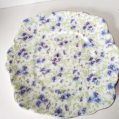 Royal Albert Vintage 1940s Blue Pansy Chintz Cake Plate • $47.83