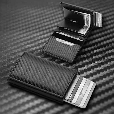 RFID Men's Wallet Super Slim Credit Card Holder Carbon Fibre Money Space Clip • £7.46