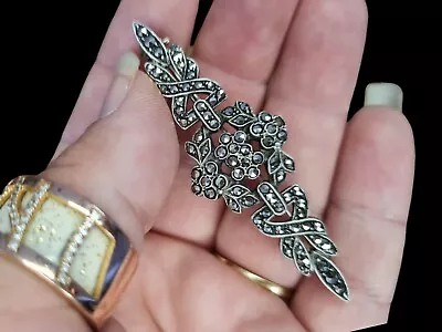 Ladies Brooch Silver Marcasite Jewellery Vintage Collectable • $38