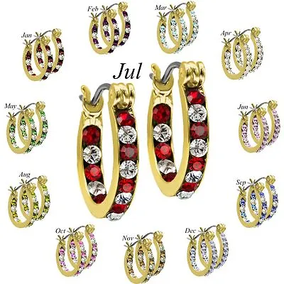 Gold Plated Genuine Austrian Crystal 16mm Birthstone Hoop Earrings In 12 Months • $15.99