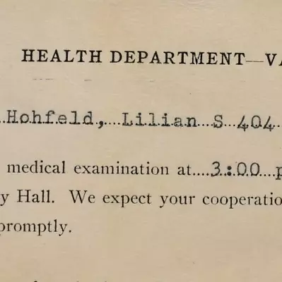 1942 Lillian Jane Hohfeld Vassar College Health Department Appointment Card • $17.50