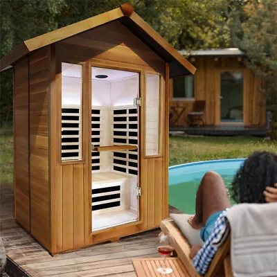 Indoor 2 Person Far Infrared Sauna Room Hemlock Wood Chromotherapy Light 2100W • $3499