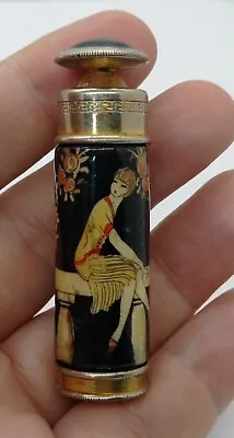 Vintage French Art Deco Enamel Metal Flapper Girl Purse Atomizer Perfume • $79