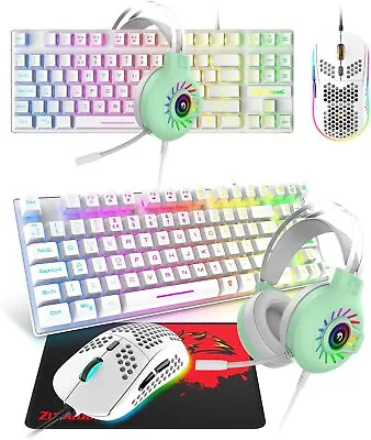 TKL Gaming Keyboard Mouse And Headset Combo 4 In 1 Rainbow Backlit For PC Laptop • $60.99
