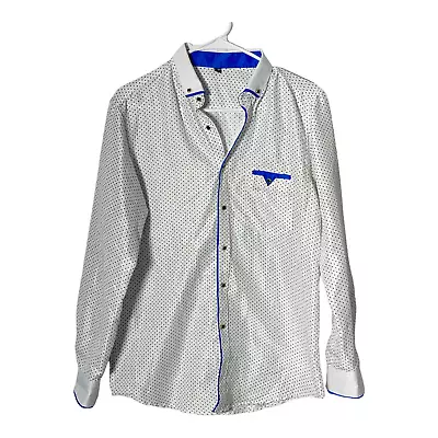 Mens Long Sleeve Button Up White/blue/brown Polka Dot Shirt Size Large (L) • $14.09