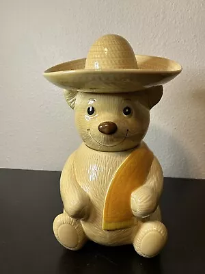 Vintage Metlox Teddy Bear Cookie Jar Poncho With Sombrero • $44.99