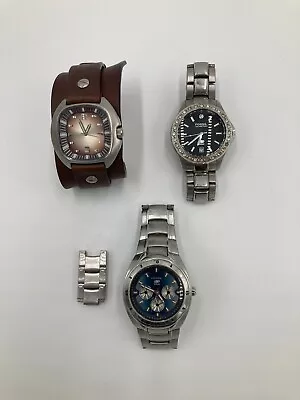 2000s Fossil Watch Lot Collection - Cuff Quartz Triple Date Leather Blue • $42.99