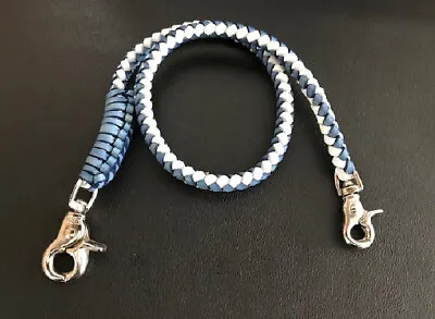Handmade Wallet Chain - Biker Chain Genuine Leather Blue - White 8 Mm • $32