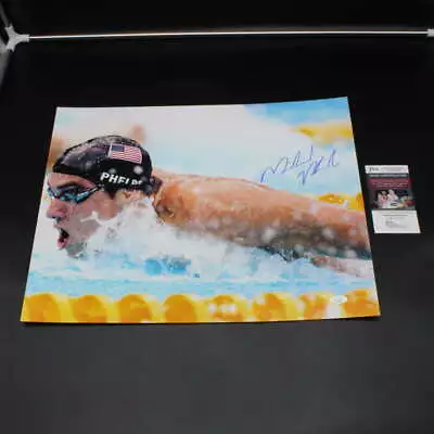 Michael Phelps Signed 16x20 Photo Olympic Swimming Autograph JSA COA ZJ9697 • $97.19