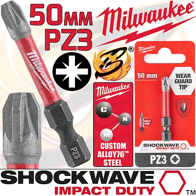 £3.95 • Buy MILWAUKEE PZ3 50mm Impact Driver Bits Pozi Screwdriver Bit SHOCKWAVE IMPACT DUTY