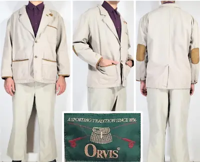 Vtg ORVIS Zambezi Canvas Leather Sport Coat + Pants Mens Safari Suit. Sz L 38x27 • $99.95