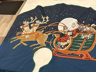 Tapestry Christmas Tree Skirt Santa In Sleigh Reindeer 24” Wide Old Time Pottery • $9.75