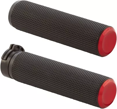 Arlen Ness Knurled Fusion Grips Black/Red 1  Cable Type #07-336 Harley Davidson • $65.28