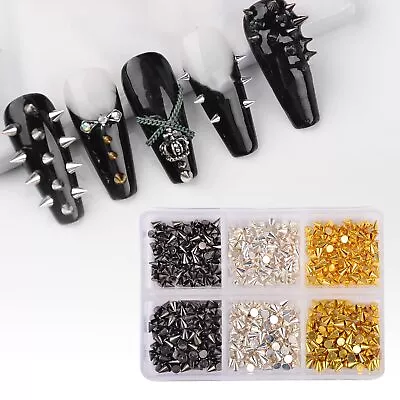 600Pcs Nail Art Punk Cone Metalic Spike Studs Sliver Black Gold Nail Art Tiny... • $18.74