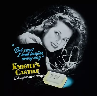 RARE VINTAGE Magic Lantern Slide KNIGHTS CASTILE SOAP C1950 CINEMA ADVERTISEMENT • £50