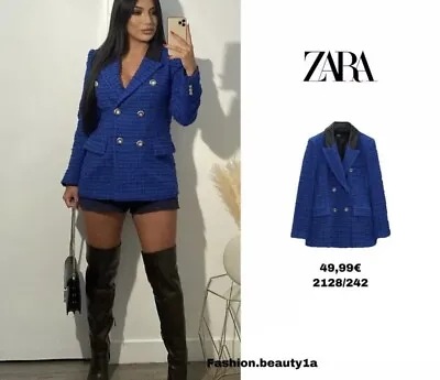 $159 • Buy ZARA WOMEN New Combination Faux Leather Textured Blazer Jacket Tweed SZ S
