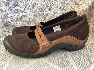 MERRELL PLAZA BANDEAU Mary Jane Shoes Womens 8.5 EU39 Brown Suede Leather Flats • $29.95