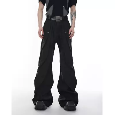 Mens Bell-Bottoms Pants Black Loose Casual Biker Punk Party Club Flared Trousers • $64.99
