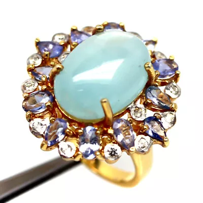 Gemstone Aqua Blue AquamarineTanzaniteZircon Jewelry Ring 925 Silver Size 7.25 • $279.20