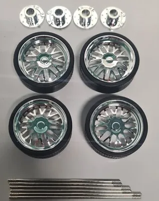 1/18 Scale Wheels & Tyres (4) Set With Disc & Rods - 4cm Wide 1.5cm Dept Set 2 • £11.99