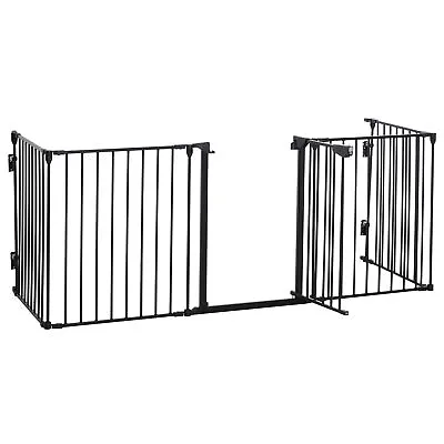 PawHut Pet Safety Gate 5 Panels Playpen Metal Fence W/ Walk Through Door - Black • £66.99