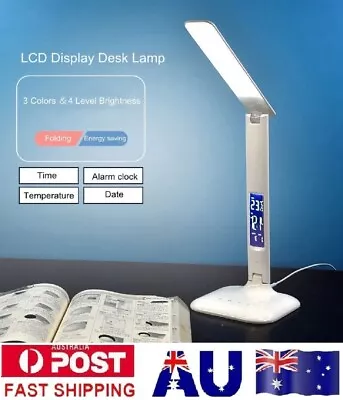 Folding Desk LED Lamp Touch Dimming 3 Colors Alarm Clock Date Time Temperature • $29.90