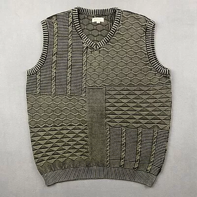 Novica Sweater Vest Mens L Olive Green Cable Knit 3D Cotton Pullover RARE Golf • $40