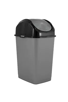 Superio Mini Plastic Trash Can With Swing Top Lid Grey/Black 1.25 Gal Small Wast • $13.99