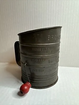 Vintage Bromwell's Metal Measuring Flour Sifter 1-3 Cup - Red Handle • $21