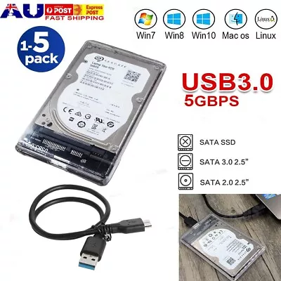 $6.99 • Buy Portable USB 3.0 Transparent 2.5  SATA SSD HDD Hard Disk Drive Enclosure Case AU