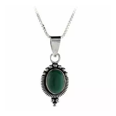 Sterling Silver Malachite Bali Bead Oval Pendant 18  • $14.99