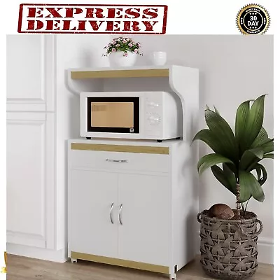 Microwave Cart With Storage Wood Tall White Kitchen Storage Cabinet Organizer • $162.99