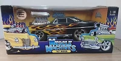 Muscle Machines TOO COOL '67 CHEVY NOVA  Black W/ Flames 1:18 Scale Die-Cast • $74.99