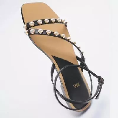 Zara L Black Pearl Sandals 39/8.5/9 • $28