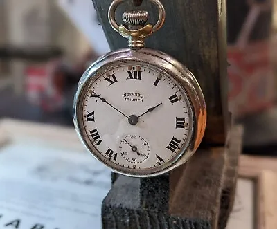 £199.99 • Buy Antique Ingersoll Triumph 1920's Radium Dial GB Sub Dial Pocket Watch Working